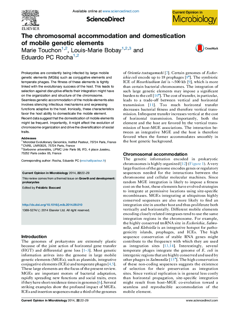 The chromosomal accommodation and domestication of mobile genetic elements