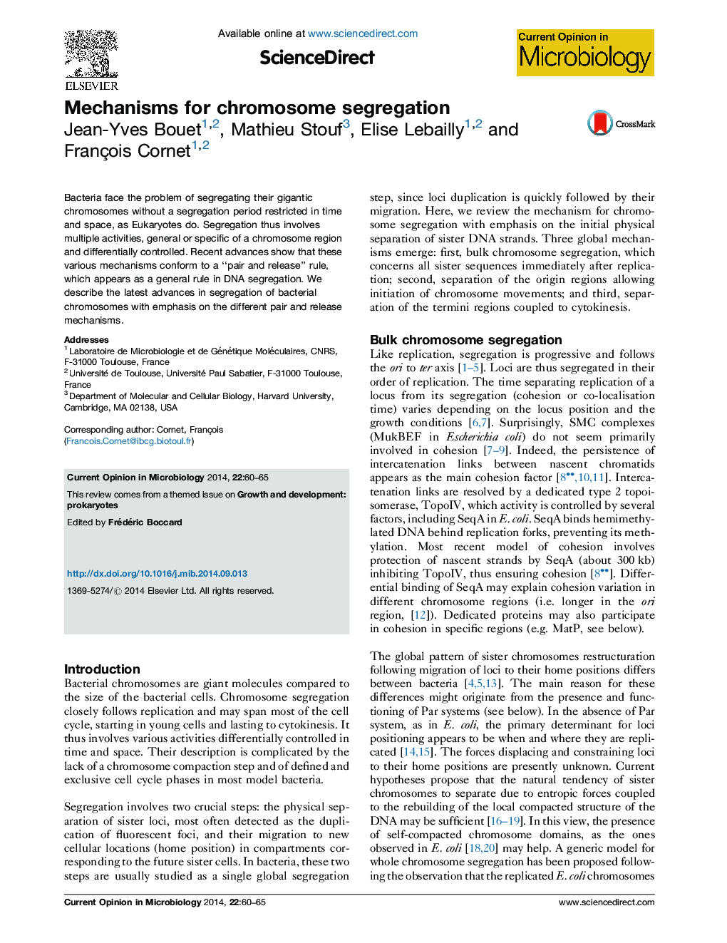 Mechanisms for chromosome segregation