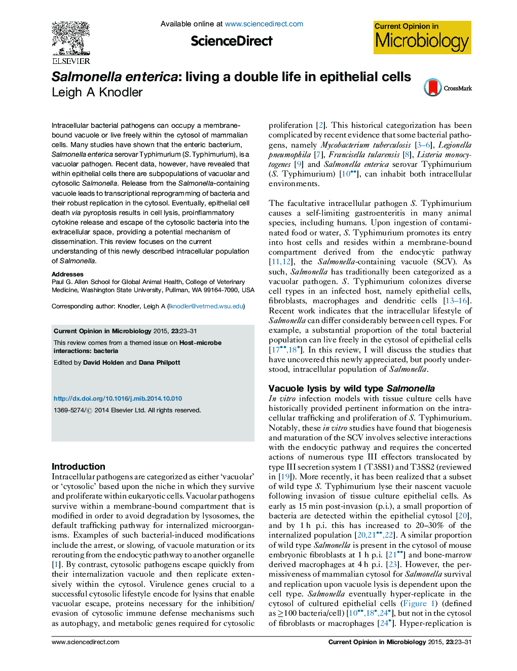 Salmonella enterica: living a double life in epithelial cells