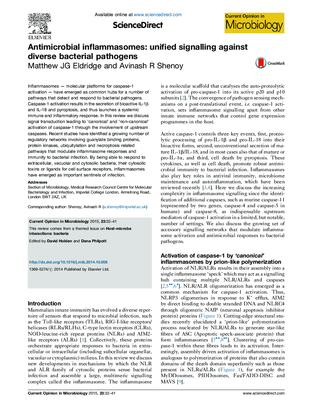 Antimicrobial inflammasomes: unified signalling against diverse bacterial pathogens