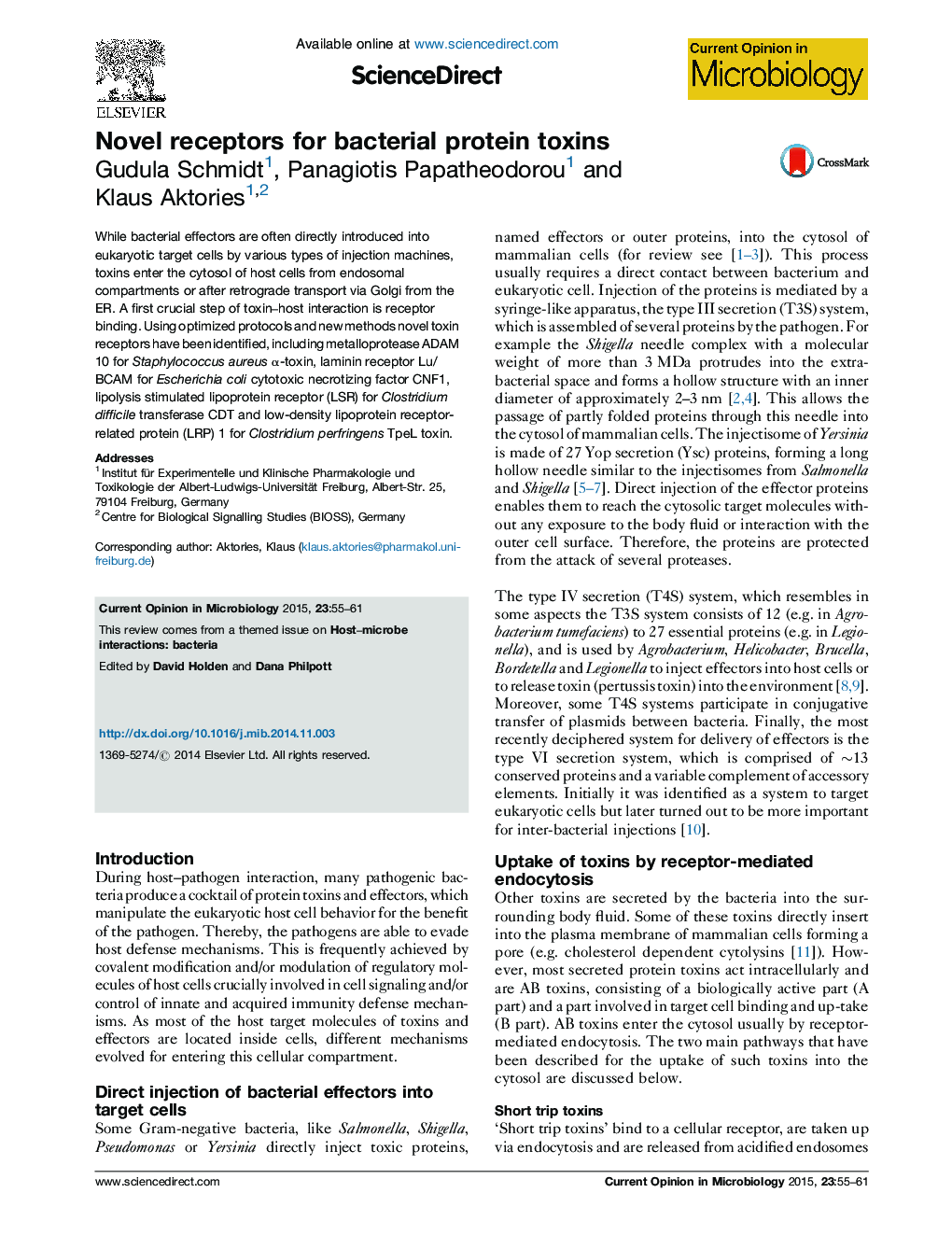 Novel receptors for bacterial protein toxins