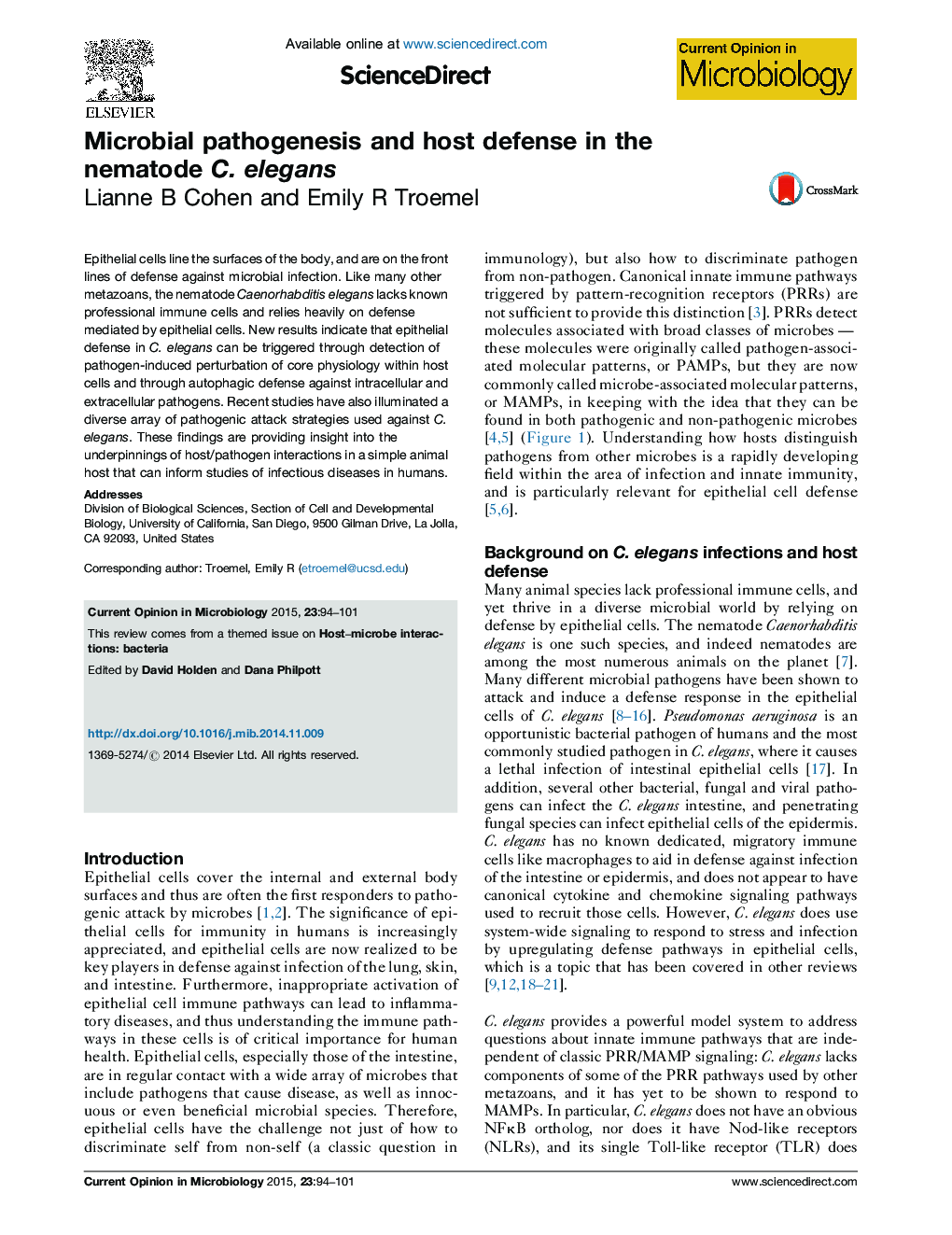 Microbial pathogenesis and host defense in the nematode C. elegans