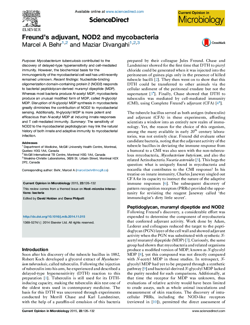 Freund's adjuvant, NOD2 and mycobacteria