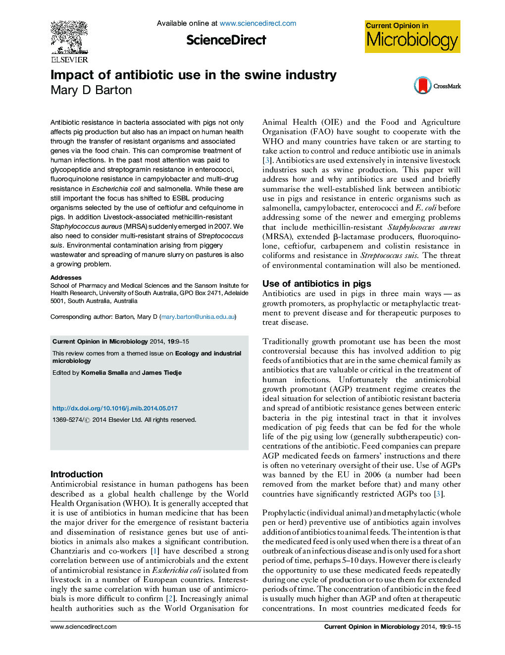 Impact of antibiotic use in the swine industry