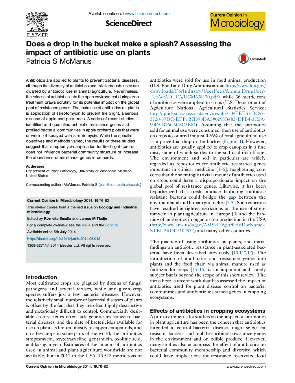 Does a drop in the bucket make a splash? Assessing the impact of antibiotic use on plants