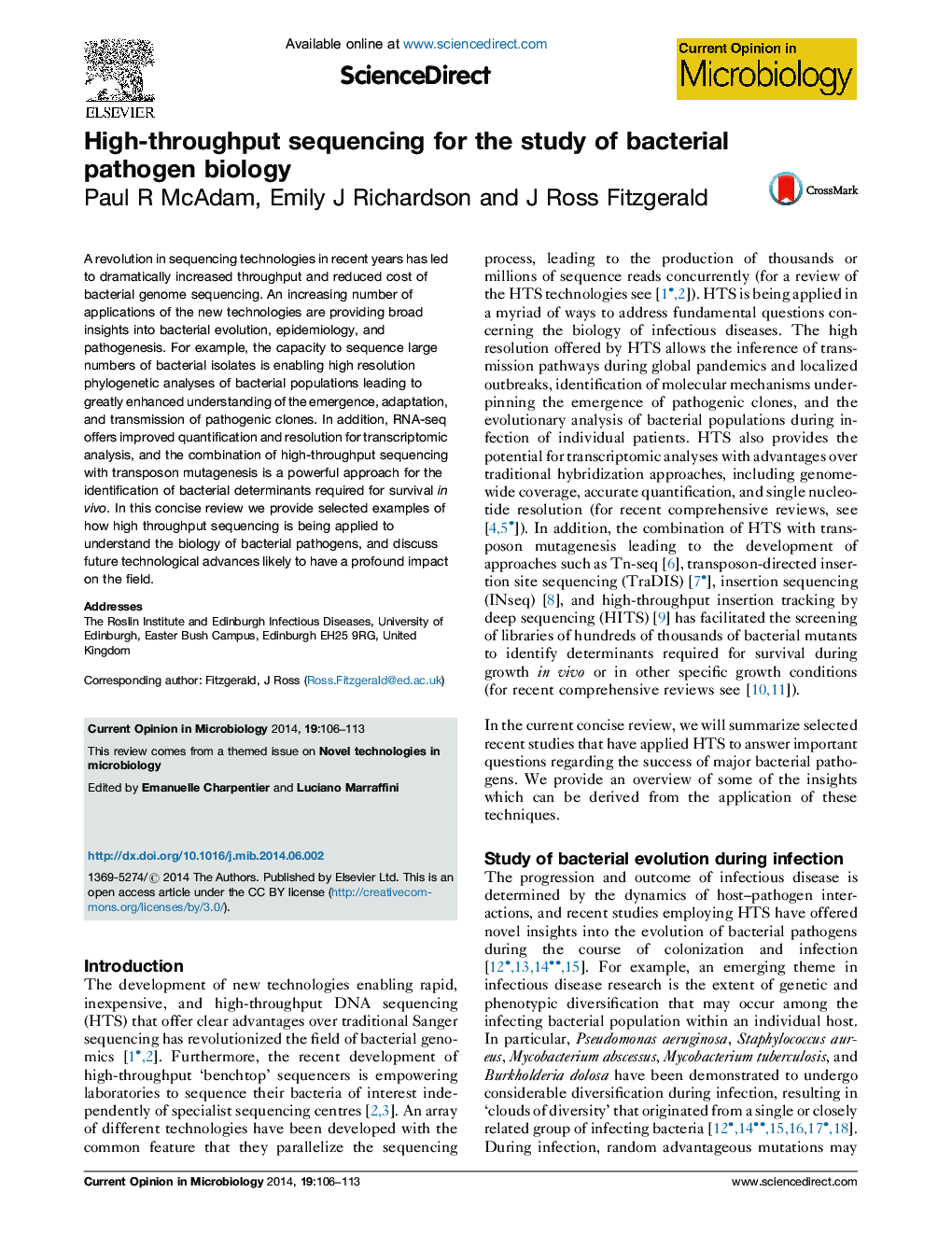 High-throughput sequencing for the study of bacterial pathogen biology