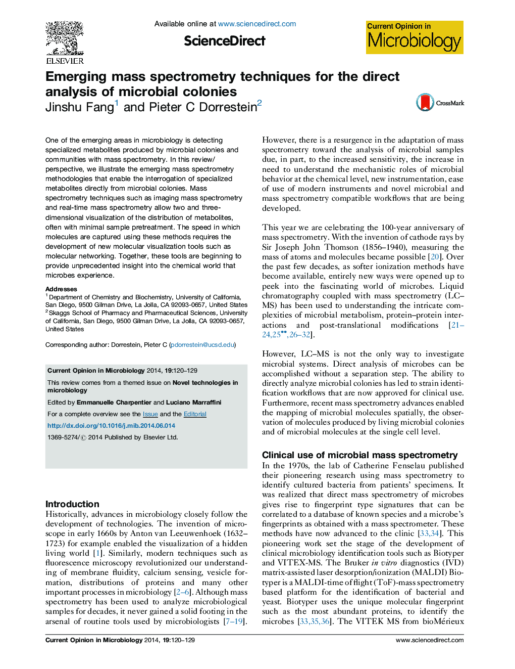 Emerging mass spectrometry techniques for the direct analysis of microbial colonies