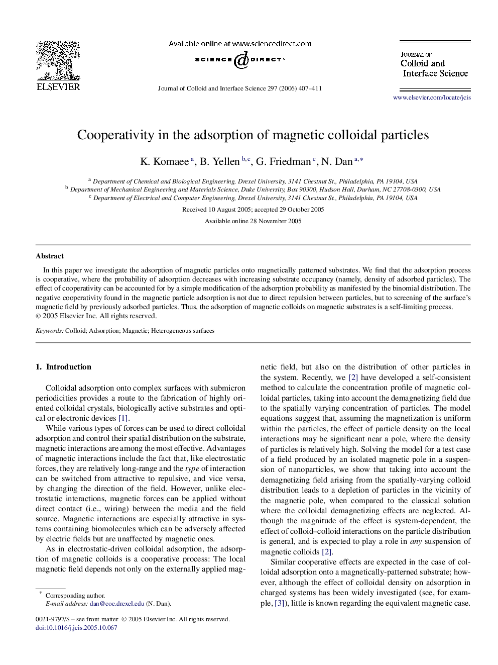 Cooperativity in the adsorption of magnetic colloidal particles