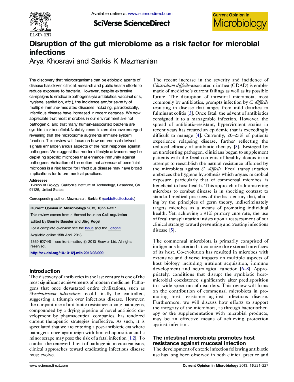 Disruption of the gut microbiome as a risk factor for microbial infections