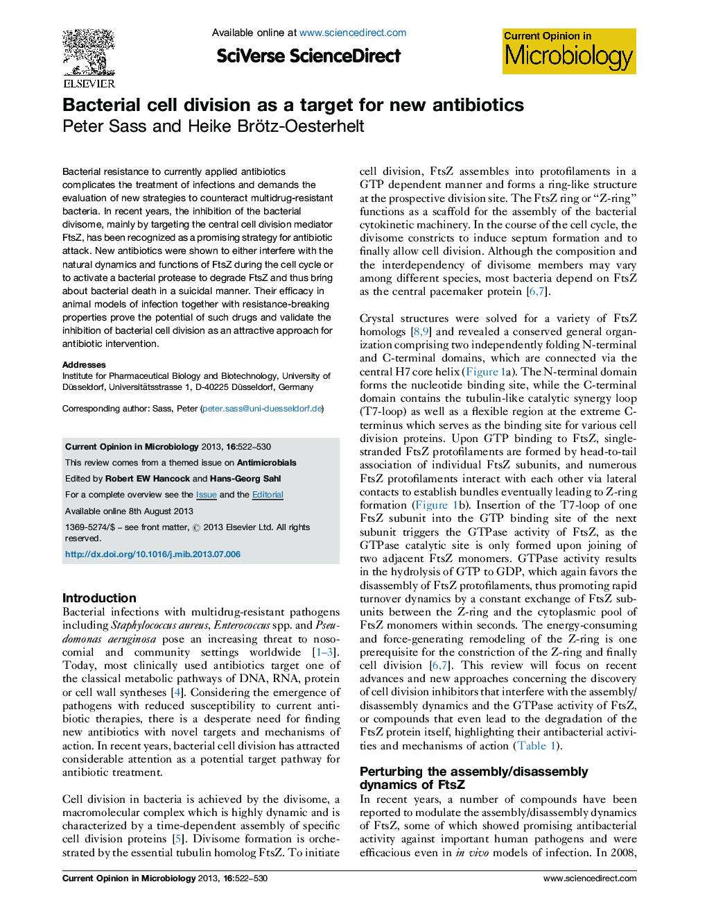 Bacterial cell division as a target for new antibiotics