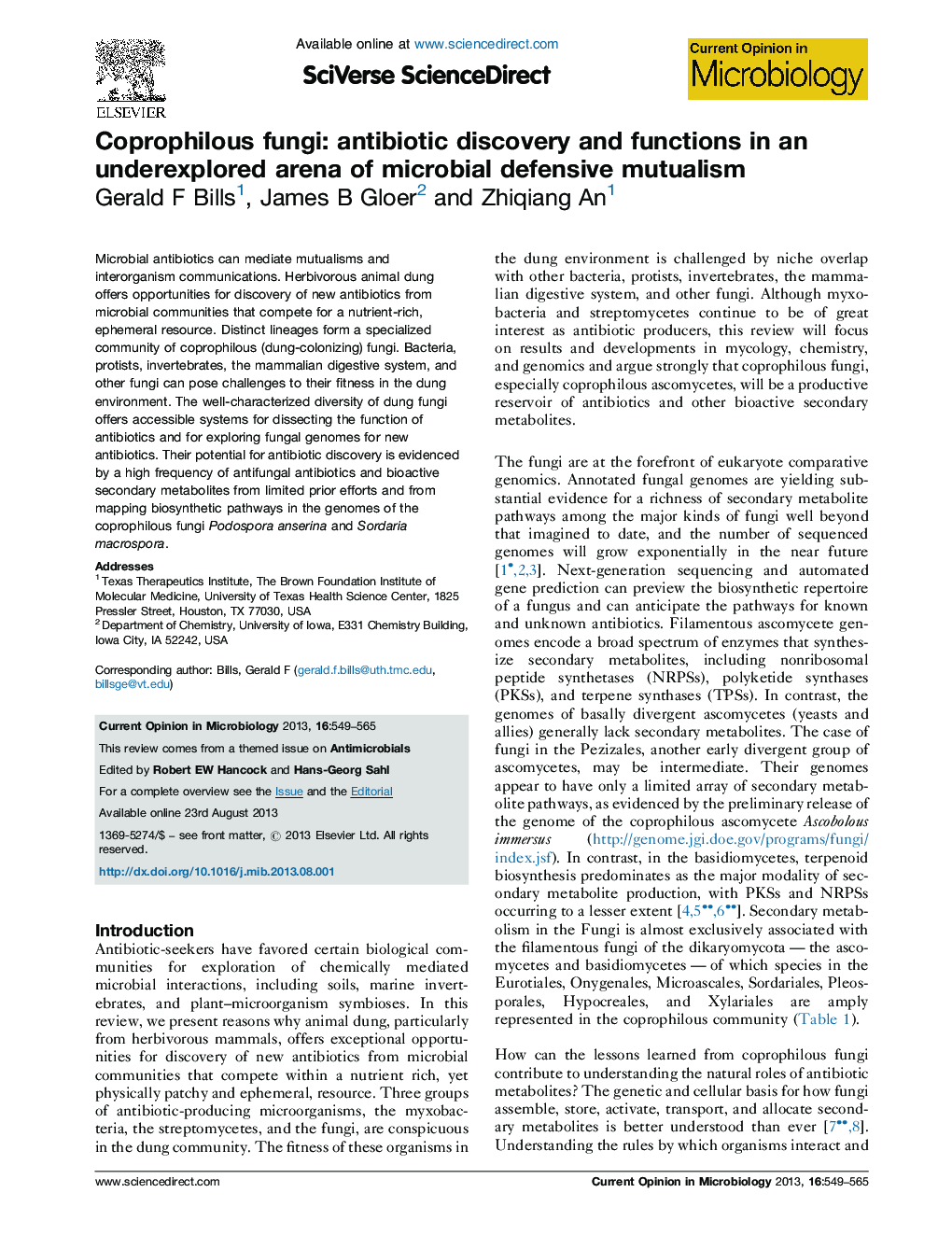 Coprophilous fungi: antibiotic discovery and functions in an underexplored arena of microbial defensive mutualism