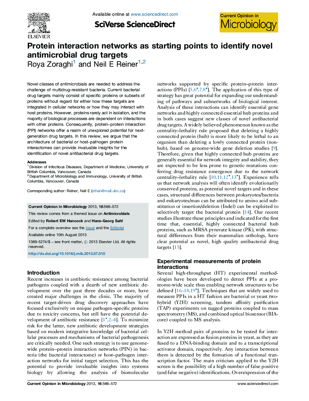 Protein interaction networks as starting points to identify novel antimicrobial drug targets