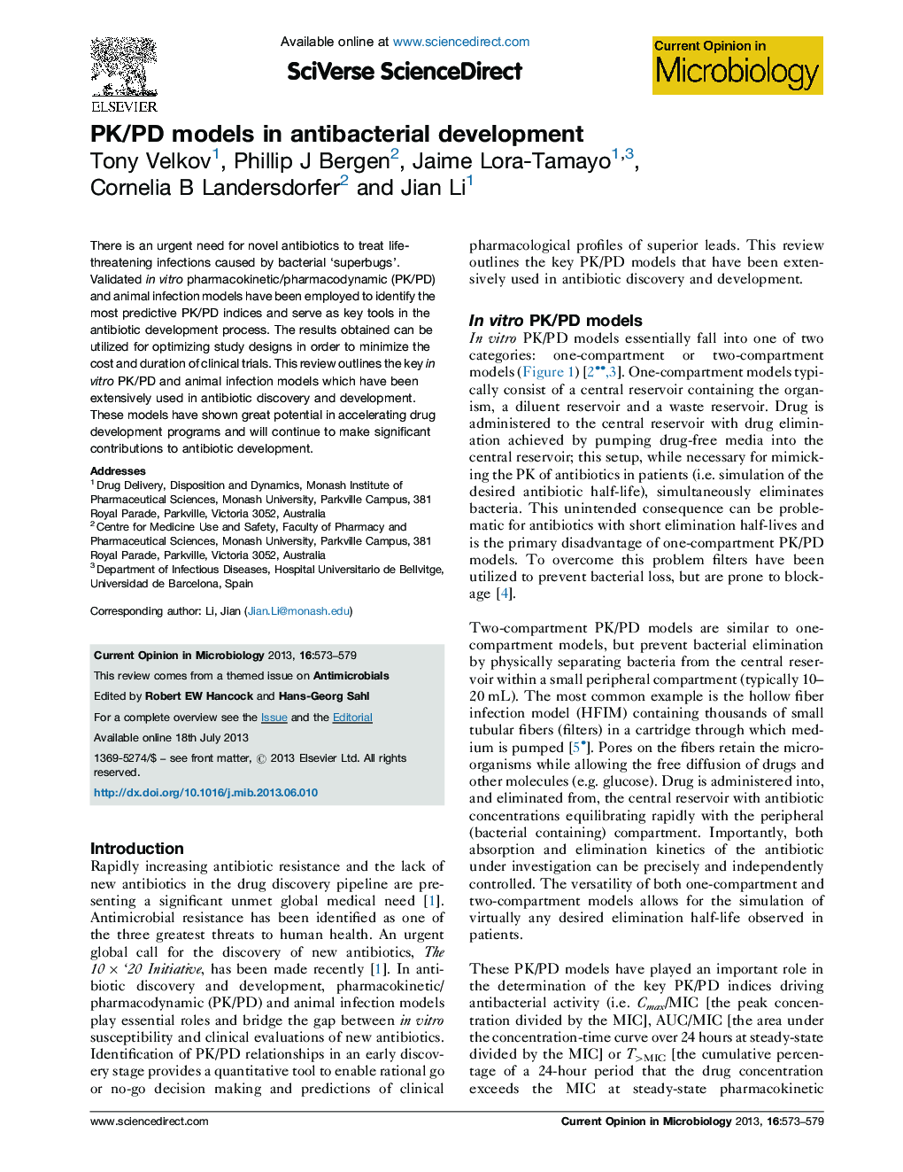 PK/PD models in antibacterial development