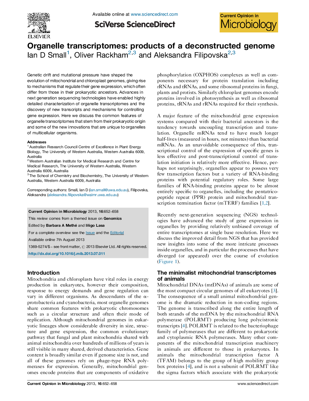 Organelle transcriptomes: products of a deconstructed genome