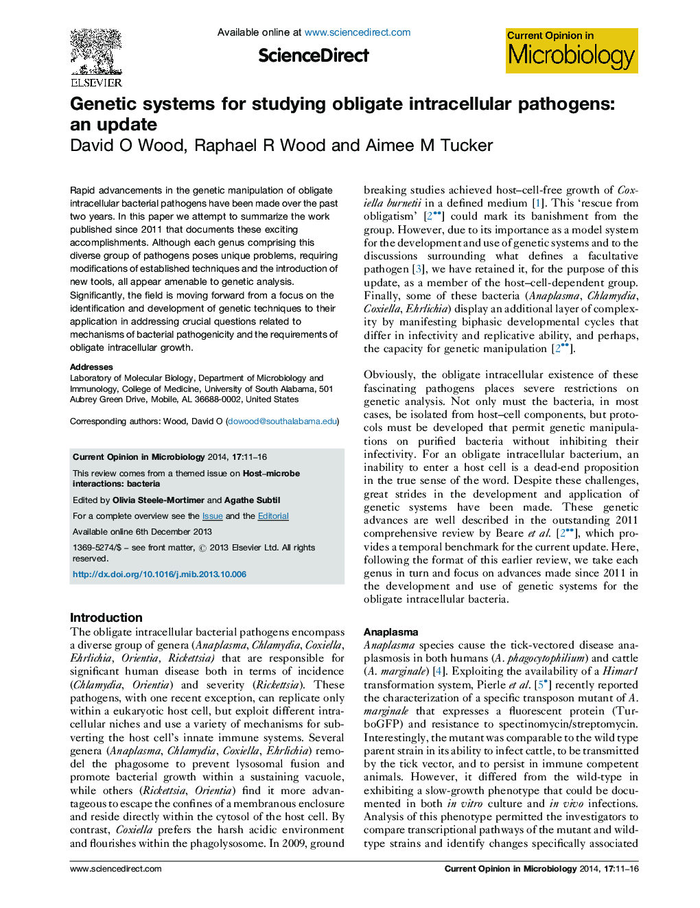 Genetic systems for studying obligate intracellular pathogens: an update