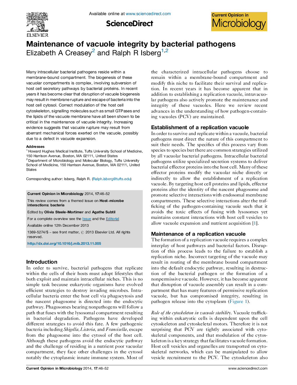 Maintenance of vacuole integrity by bacterial pathogens