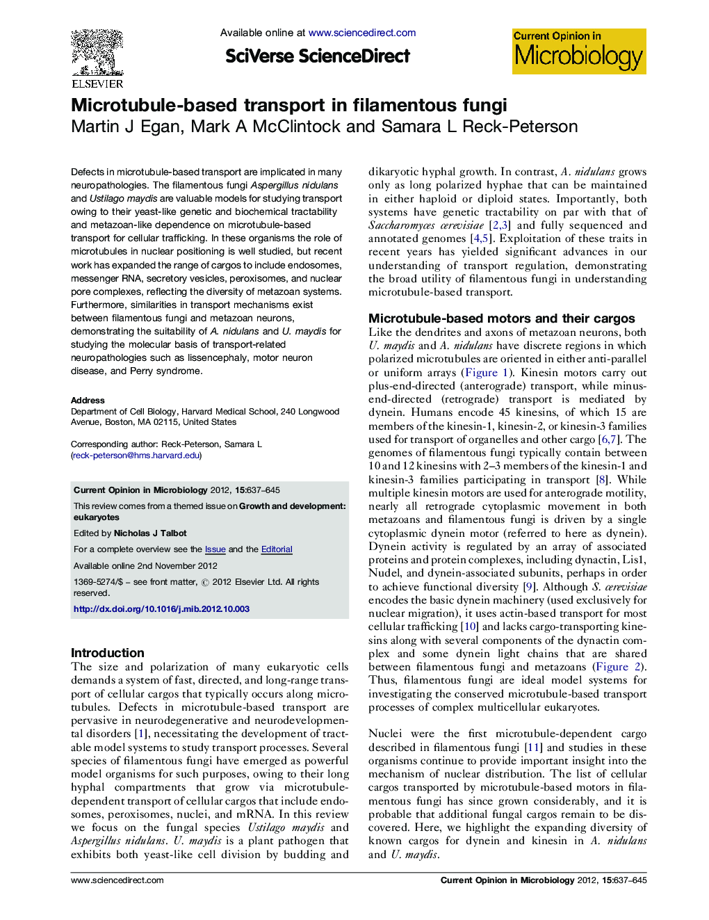 Microtubule-based transport in filamentous fungi