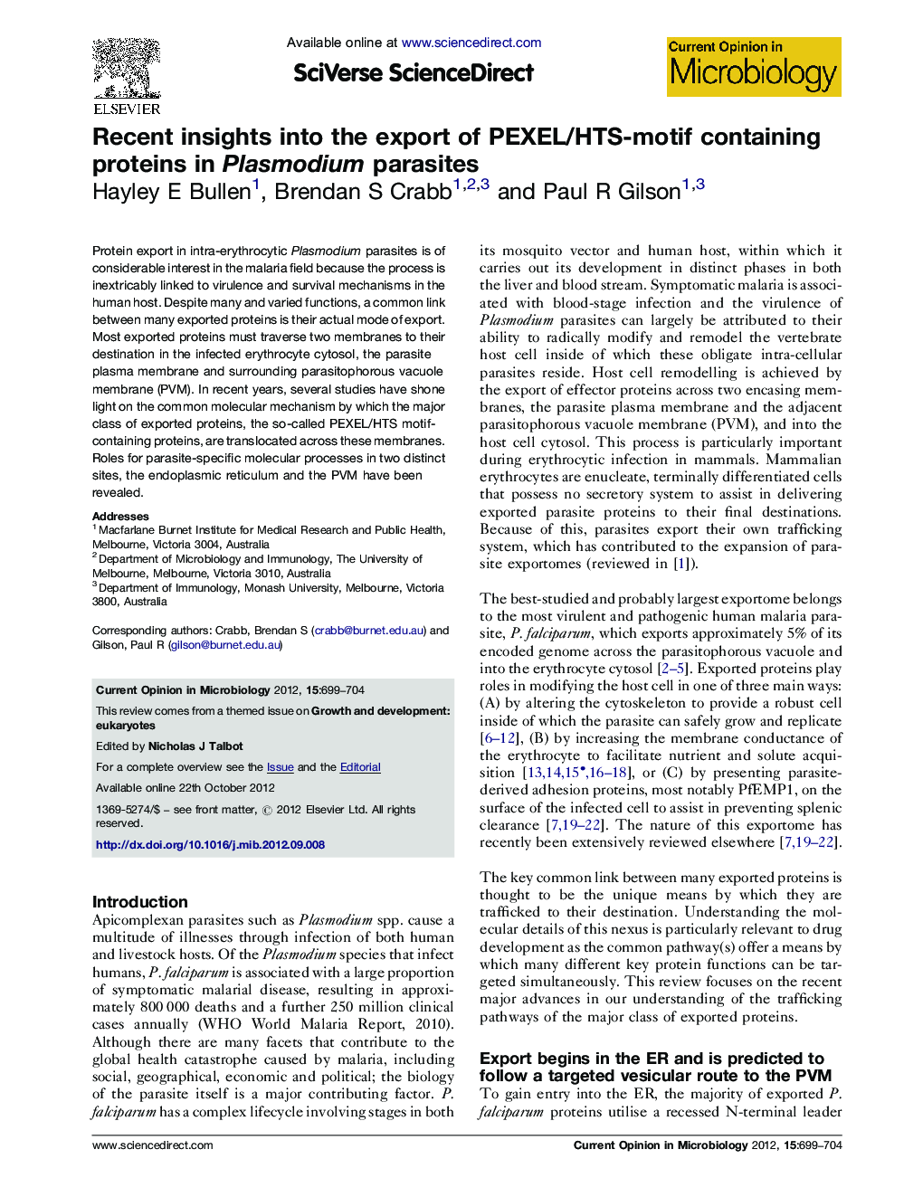 Recent insights into the export of PEXEL/HTS-motif containing proteins in Plasmodium parasites