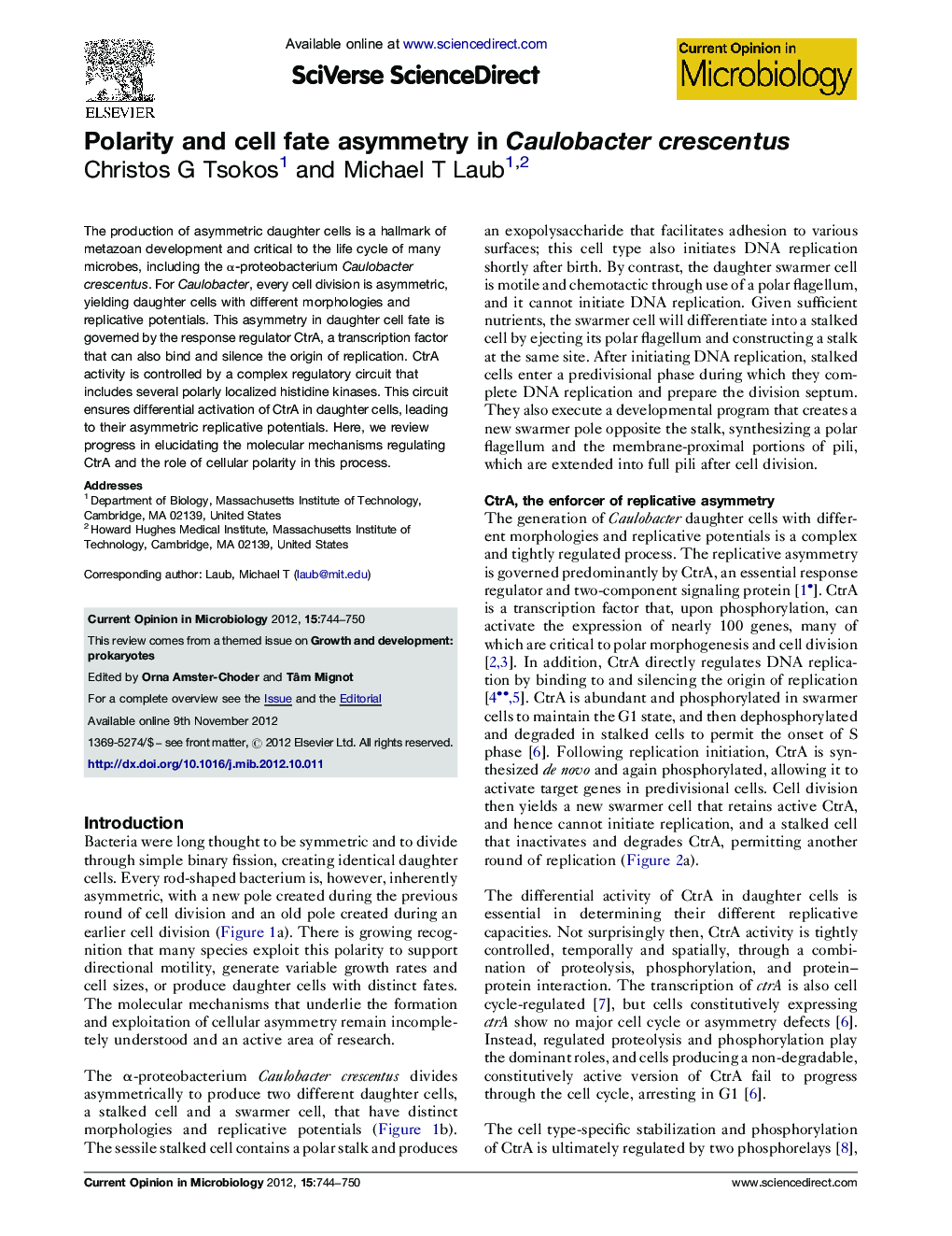 Polarity and cell fate asymmetry in Caulobacter crescentus