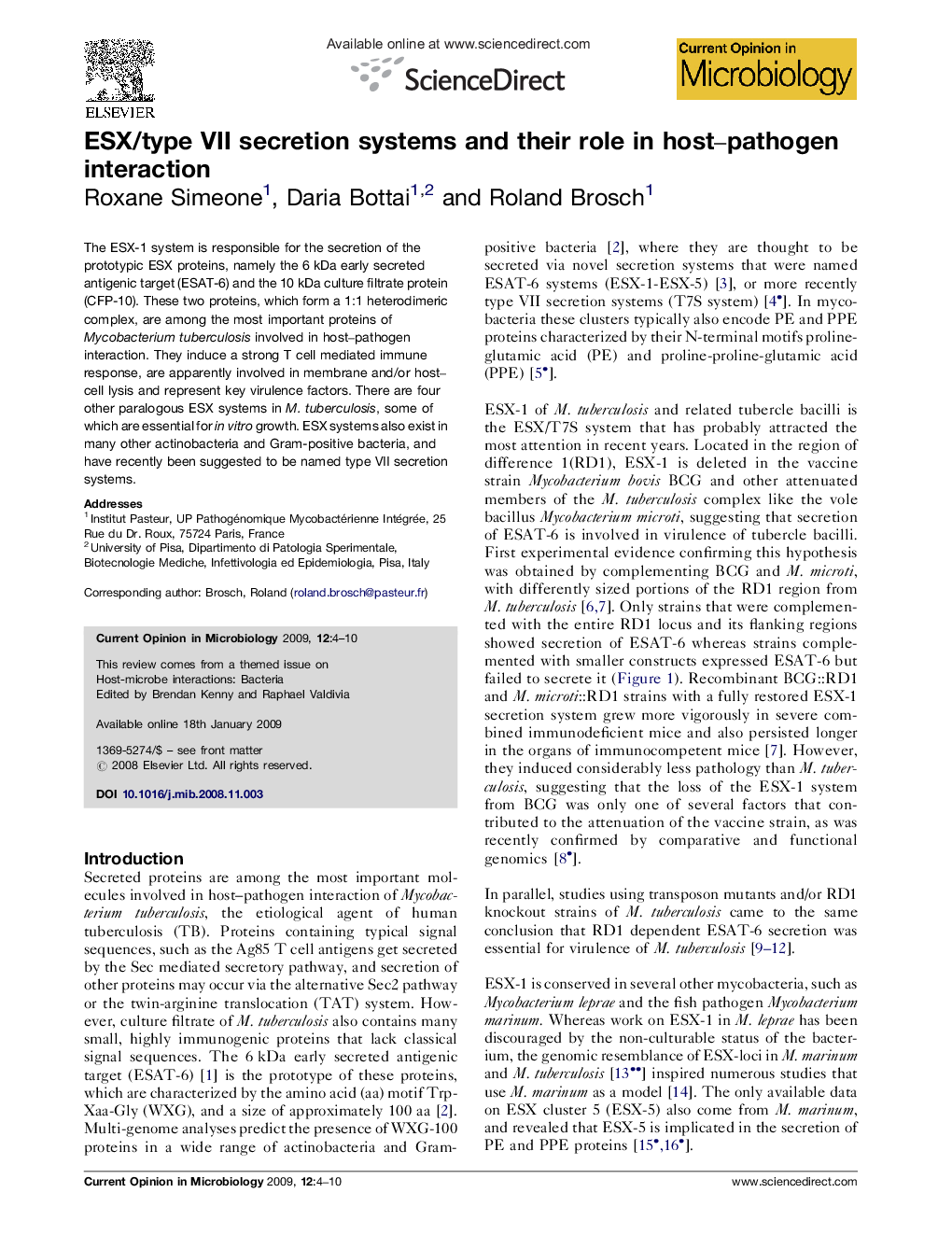 ESX/type VII secretion systems and their role in host-pathogen interaction