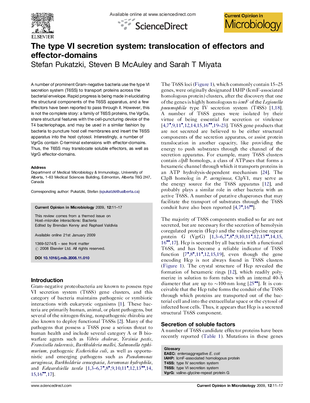 The type VI secretion system: translocation of effectors and effector-domains