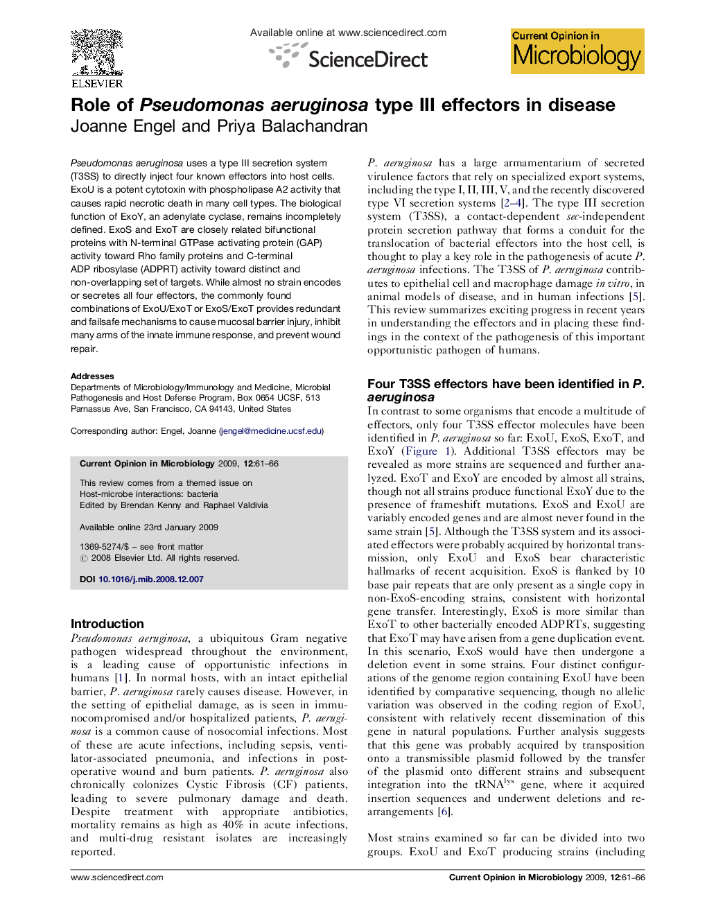 Role of Pseudomonas aeruginosa type III effectors in disease