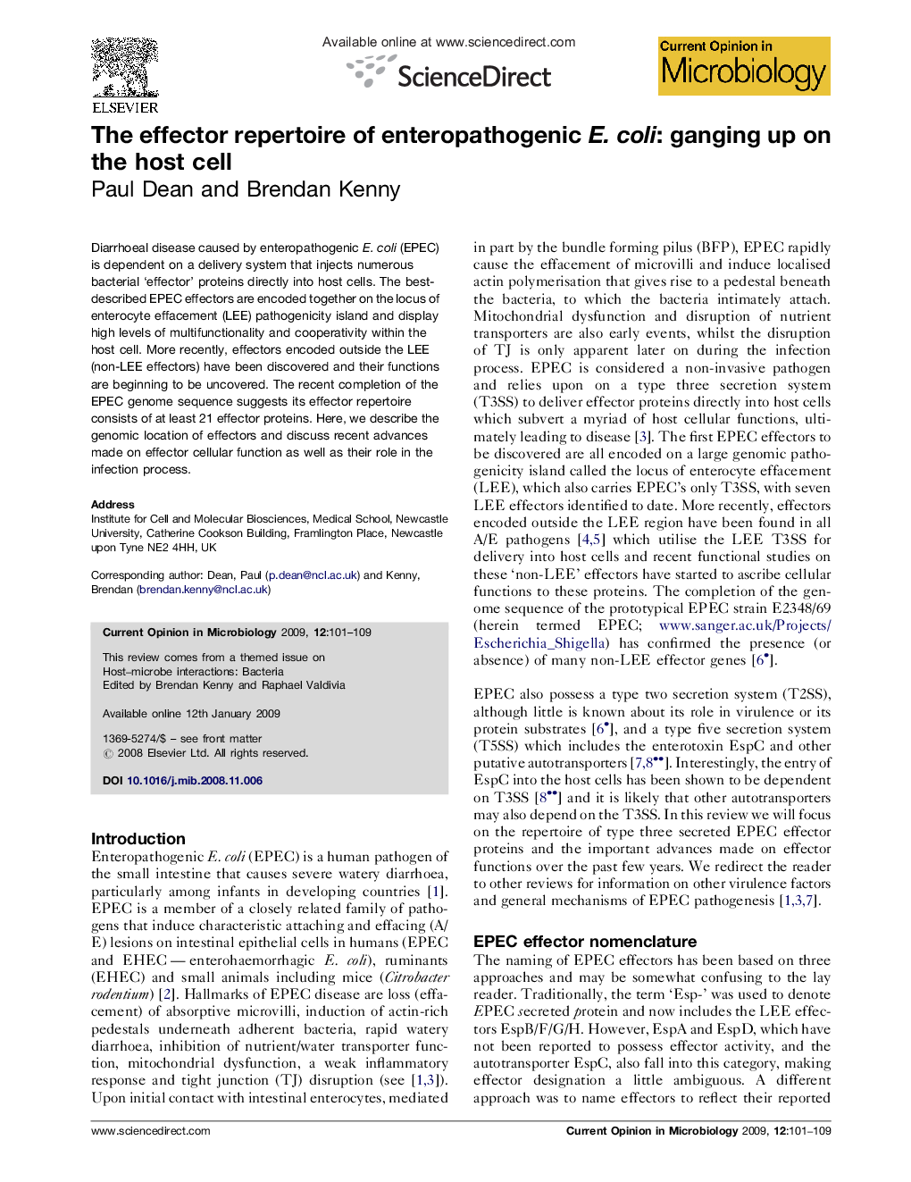 The effector repertoire of enteropathogenic E. coli: ganging up on the host cell