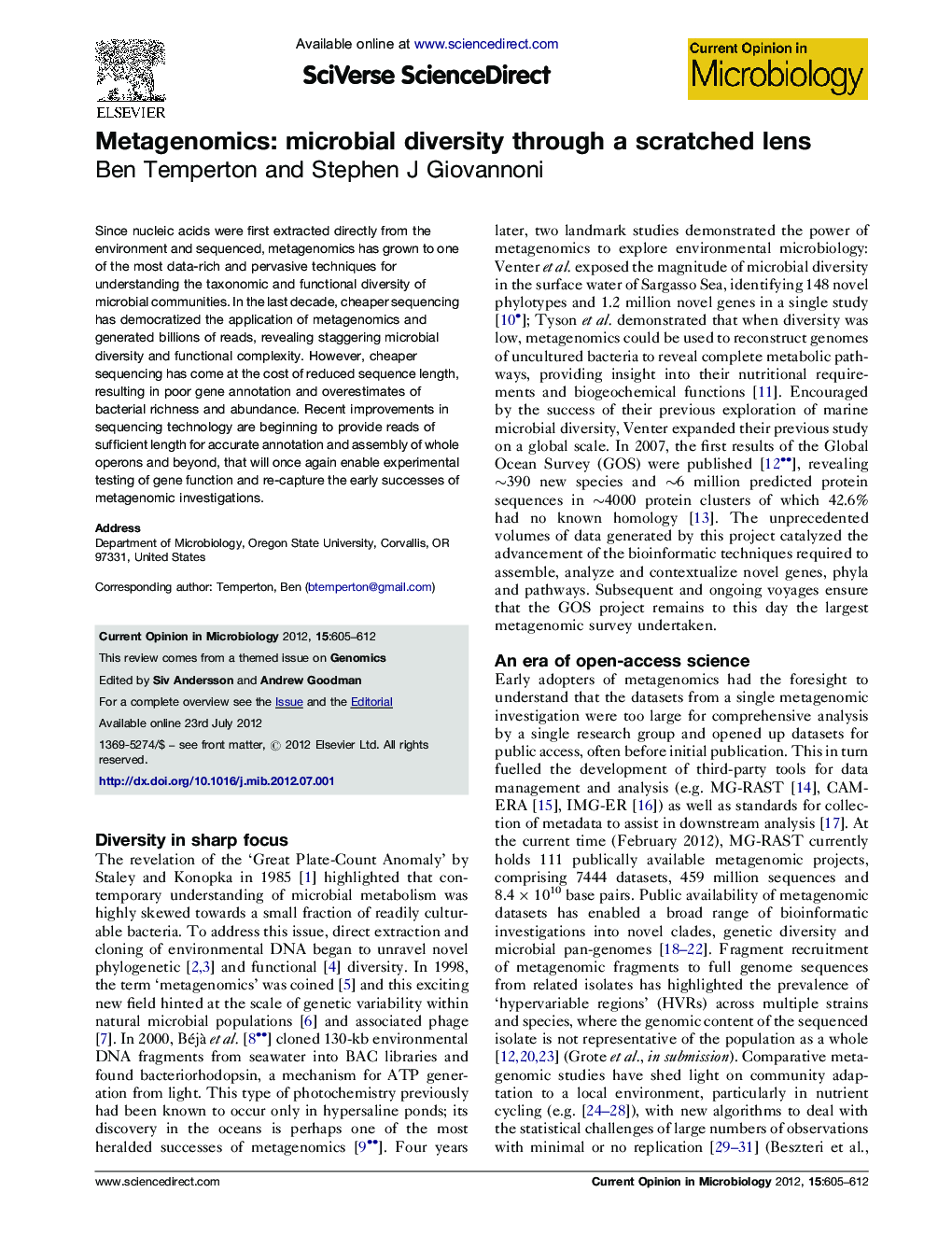 Metagenomics: microbial diversity through a scratched lens