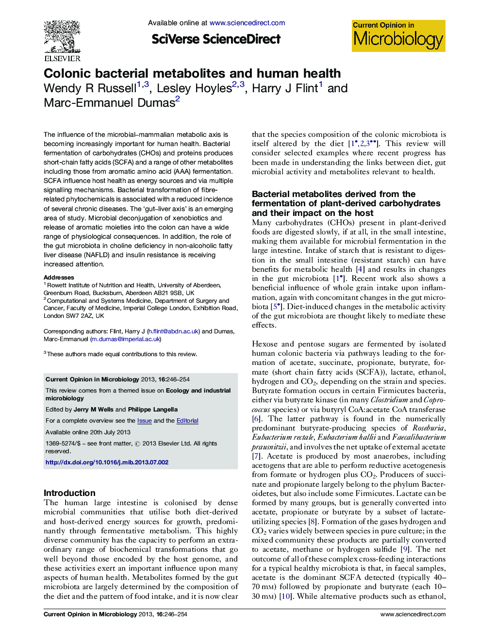 Colonic bacterial metabolites and human health