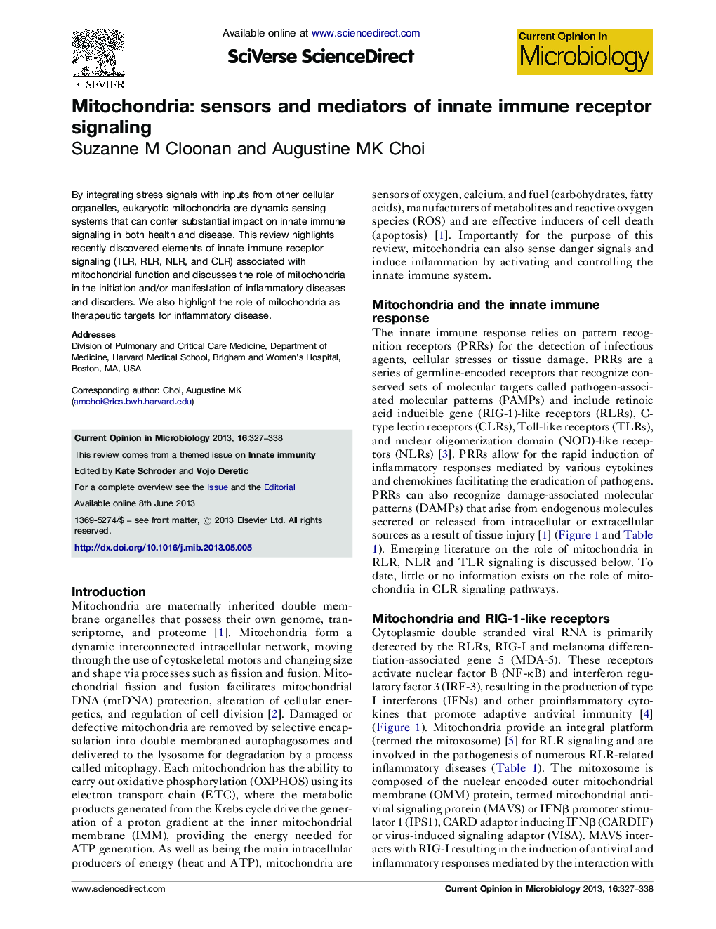 Mitochondria: sensors and mediators of innate immune receptor signaling