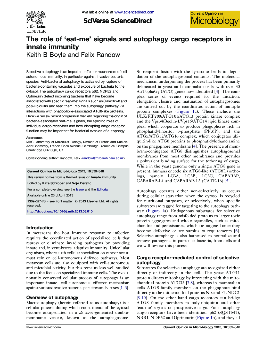 The role of 'eat-me' signals and autophagy cargo receptors in innate immunity