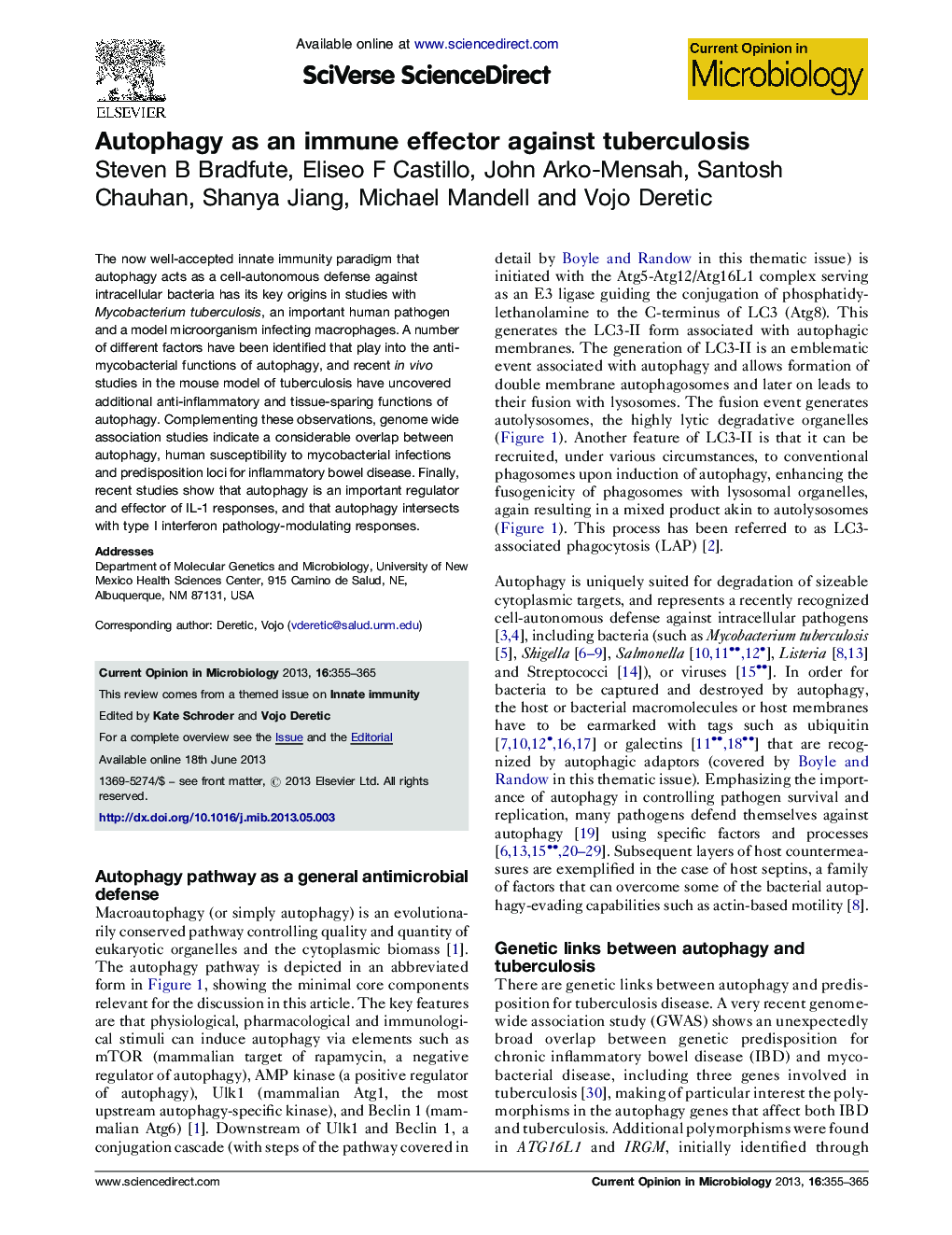 Autophagy as an immune effector against tuberculosis