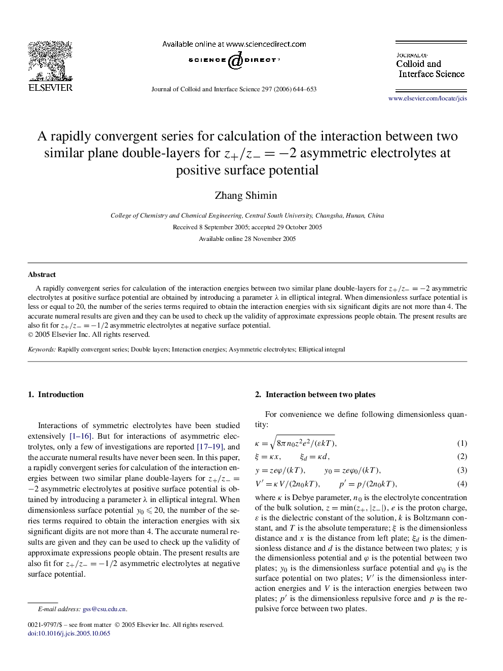 A rapidly convergent series for calculation of the interaction between two similar plane double-layers for z+/z−=−2z+/z−=−2 asymmetric electrolytes at positive surface potential