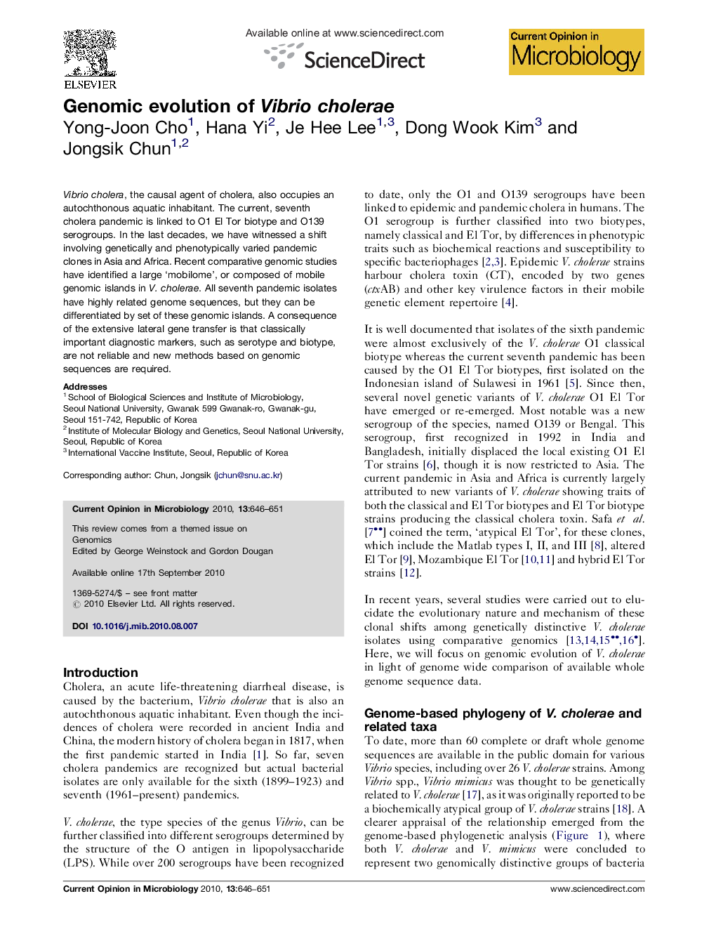 Genomic evolution of Vibrio cholerae