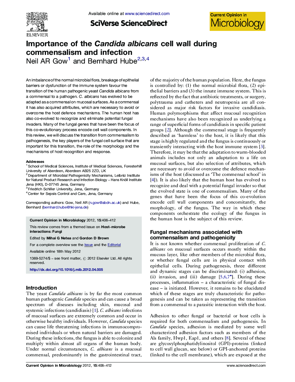 Importance of the Candida albicans cell wall during commensalism and infection