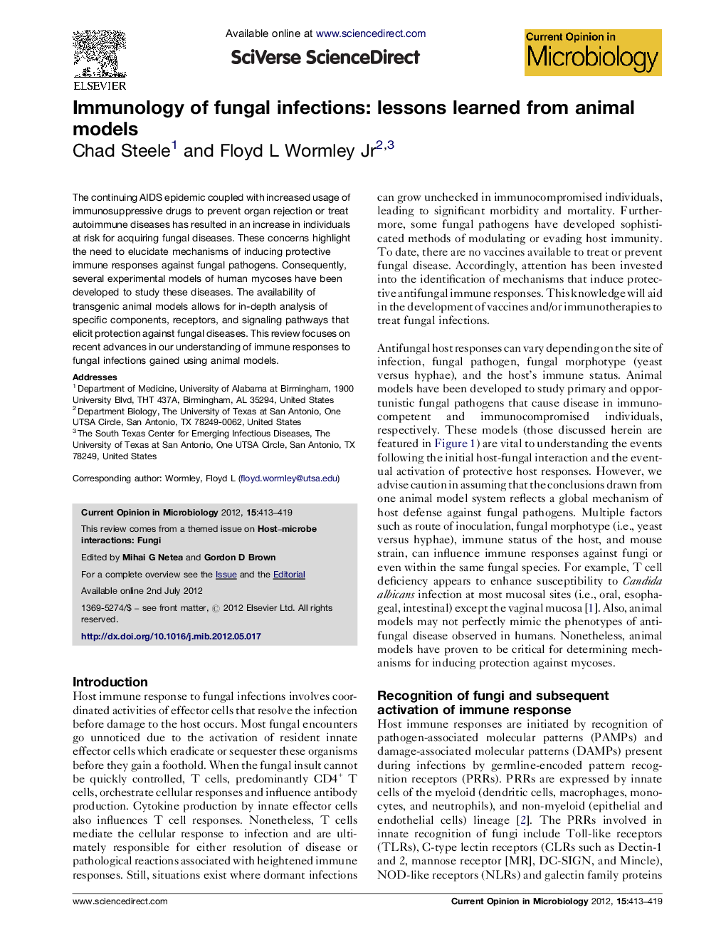 Immunology of fungal infections: lessons learned from animal models