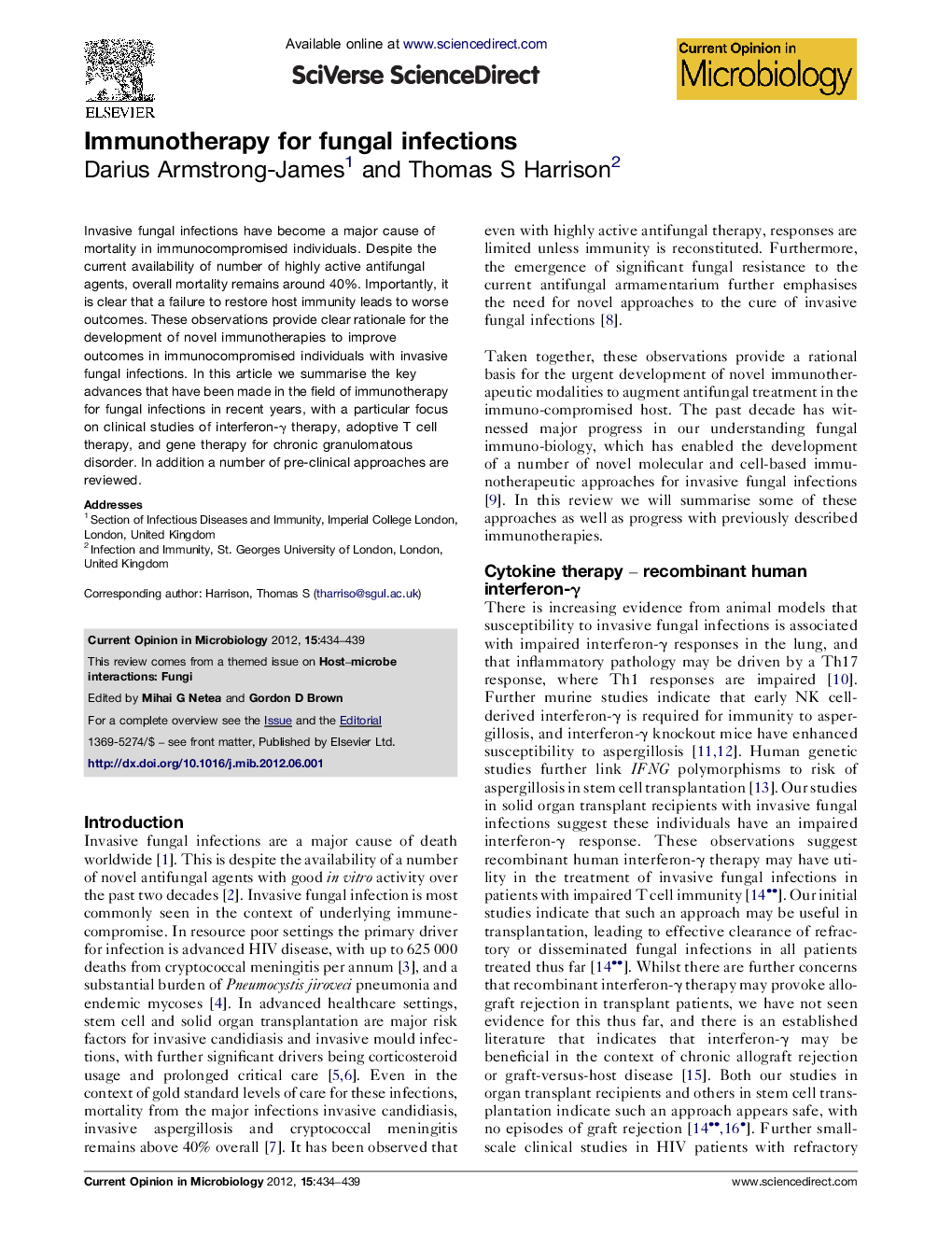 Immunotherapy for fungal infections