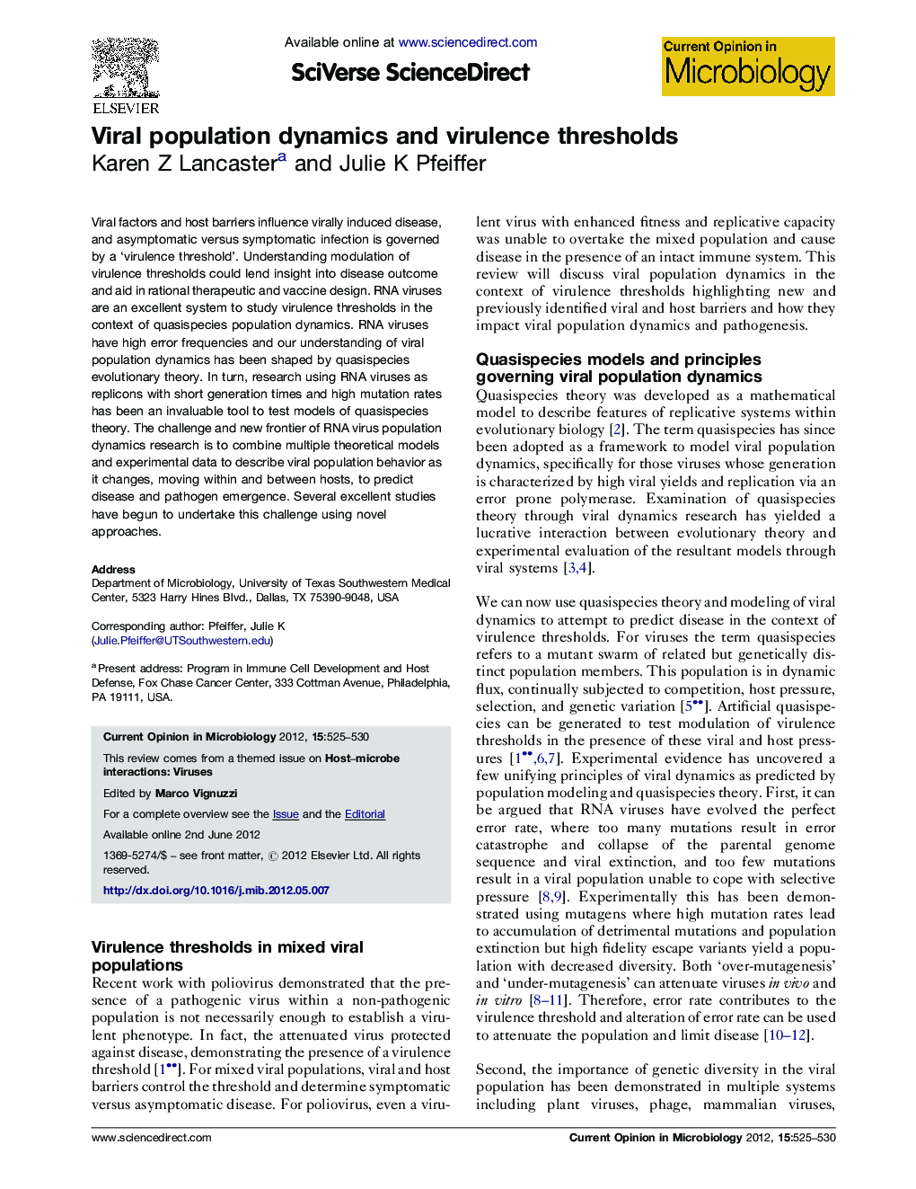 Viral population dynamics and virulence thresholds