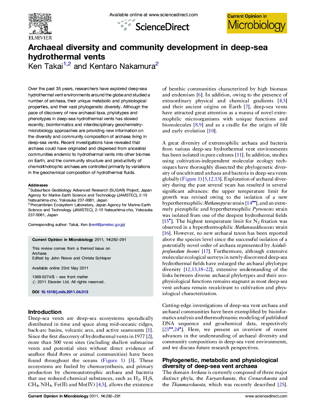 Archaeal diversity and community development in deep-sea hydrothermal vents