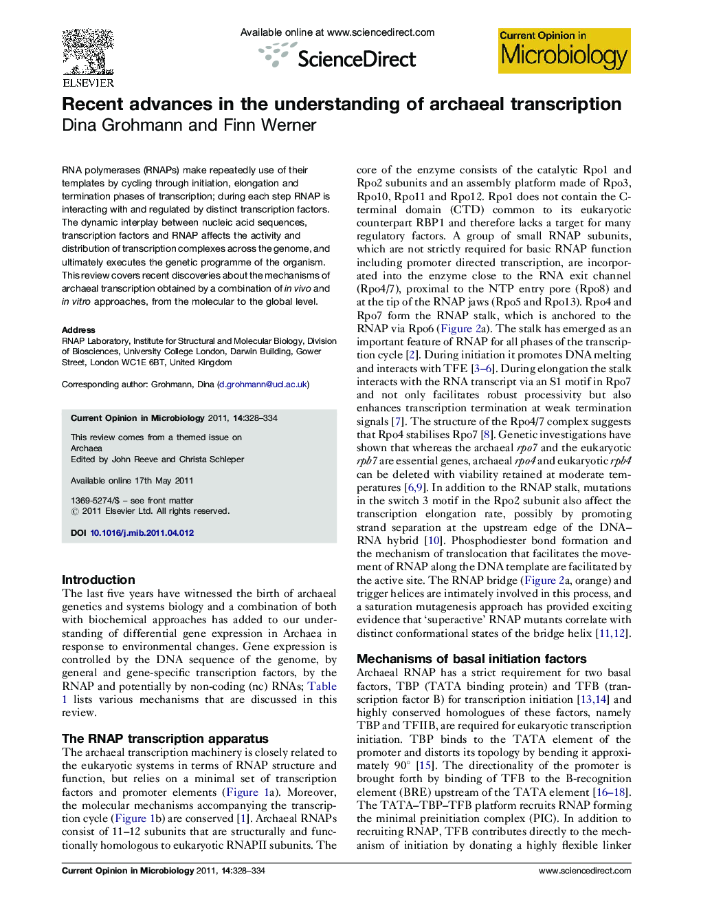 Recent advances in the understanding of archaeal transcription