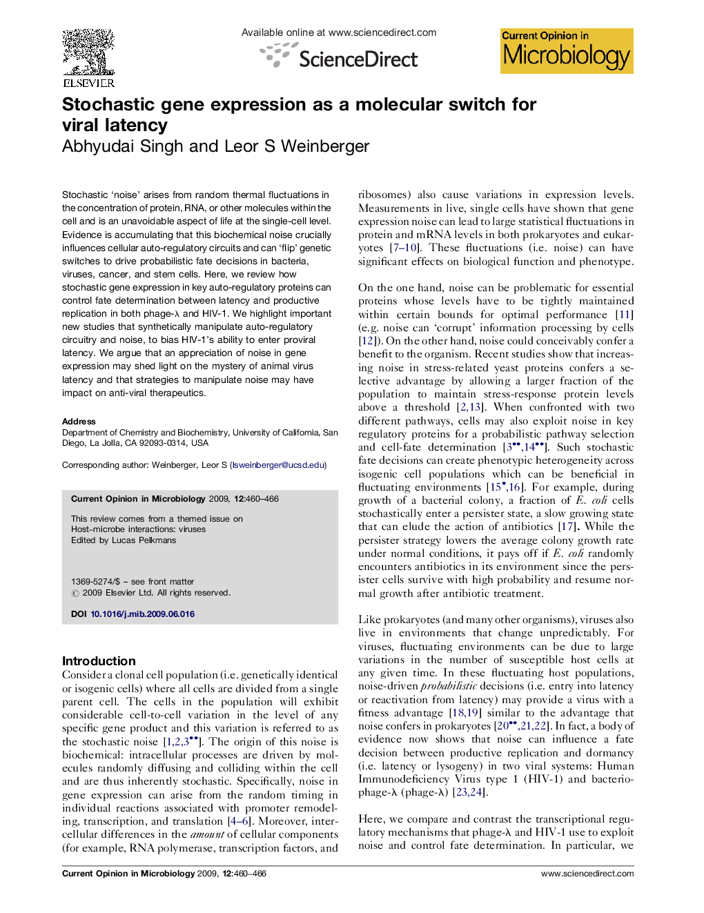 Stochastic gene expression as a molecular switch for viral latency