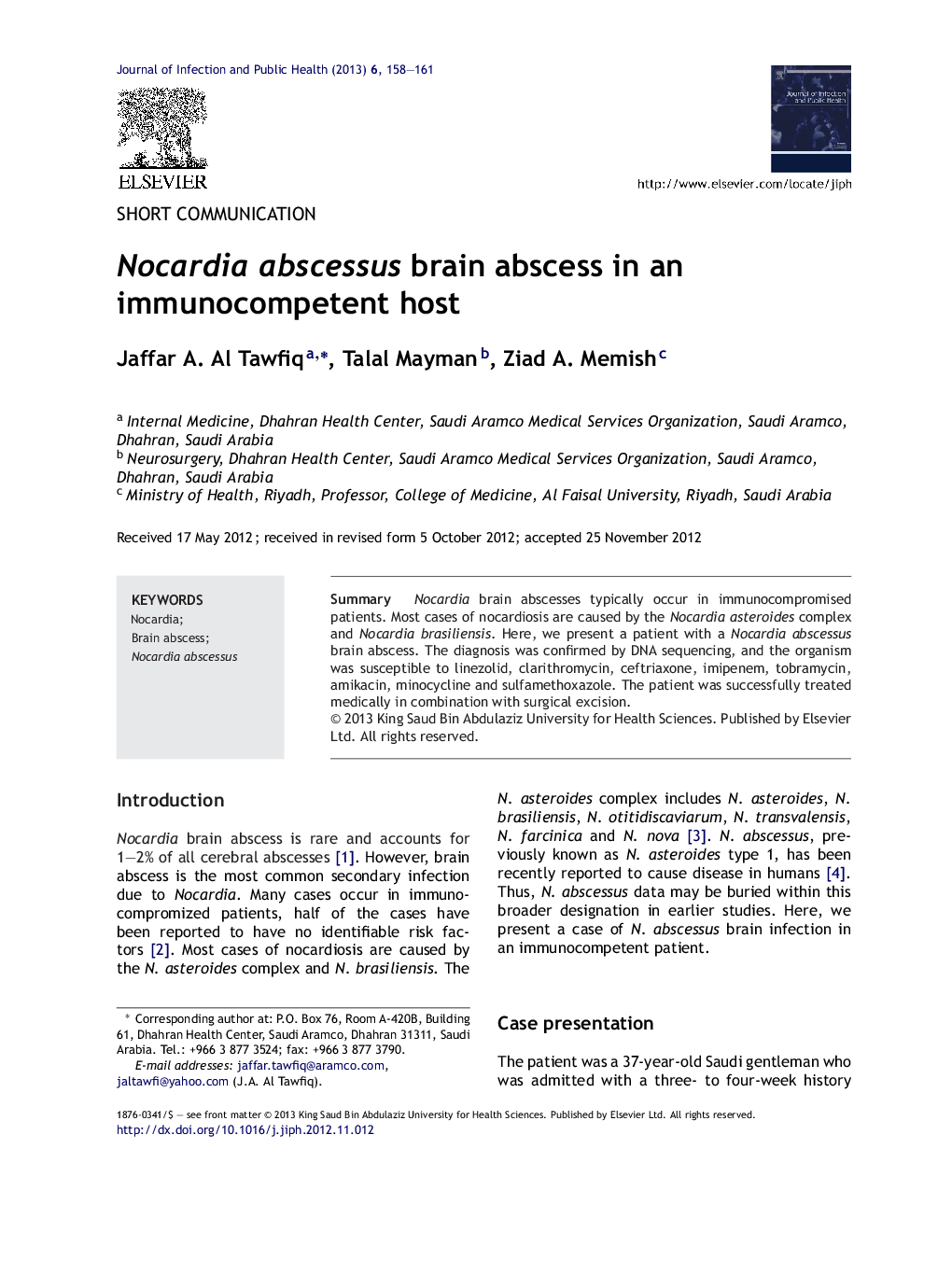 Nocardia abscessus brain abscess in an immunocompetent host