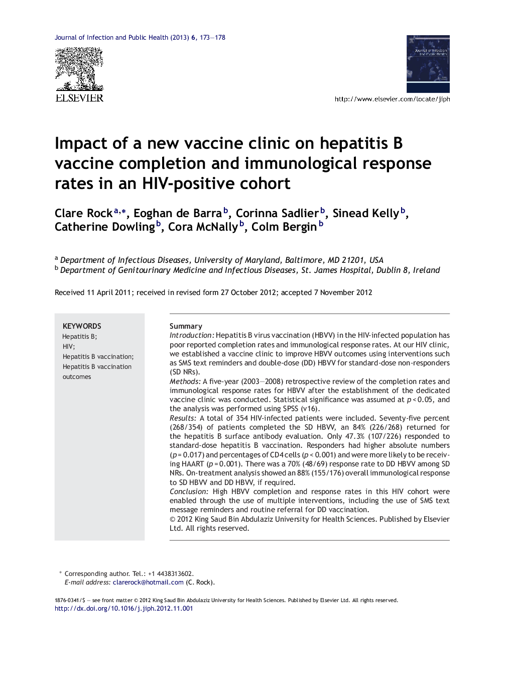 Impact of a new vaccine clinic on hepatitis B vaccine completion and immunological response rates in an HIV-positive cohort