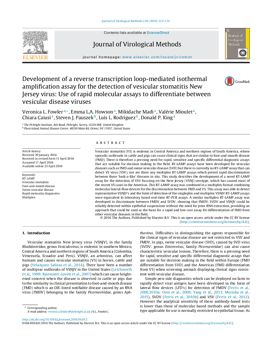 Development of a reverse transcription loop-mediated isothermal amplification assay for the detection of vesicular stomatitis New Jersey virus: Use of rapid molecular assays to differentiate between vesicular disease viruses