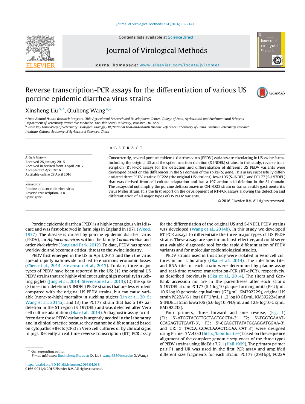 Reverse transcription-PCR assays for the differentiation of various US porcine epidemic diarrhea virus strains