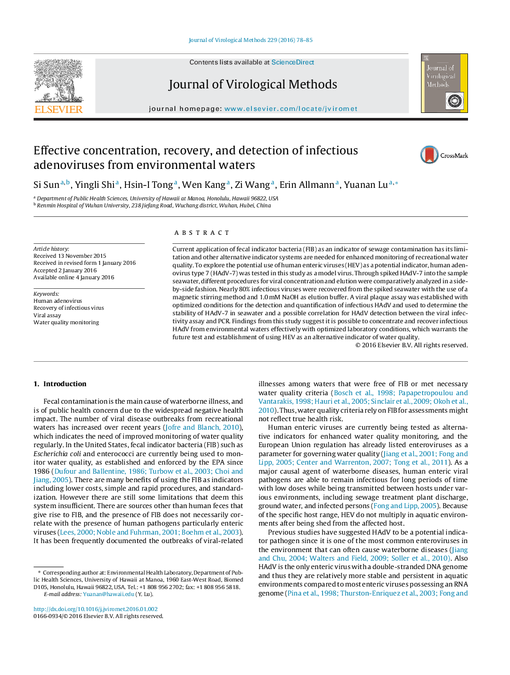 Effective concentration, recovery, and detection of infectious adenoviruses from environmental waters