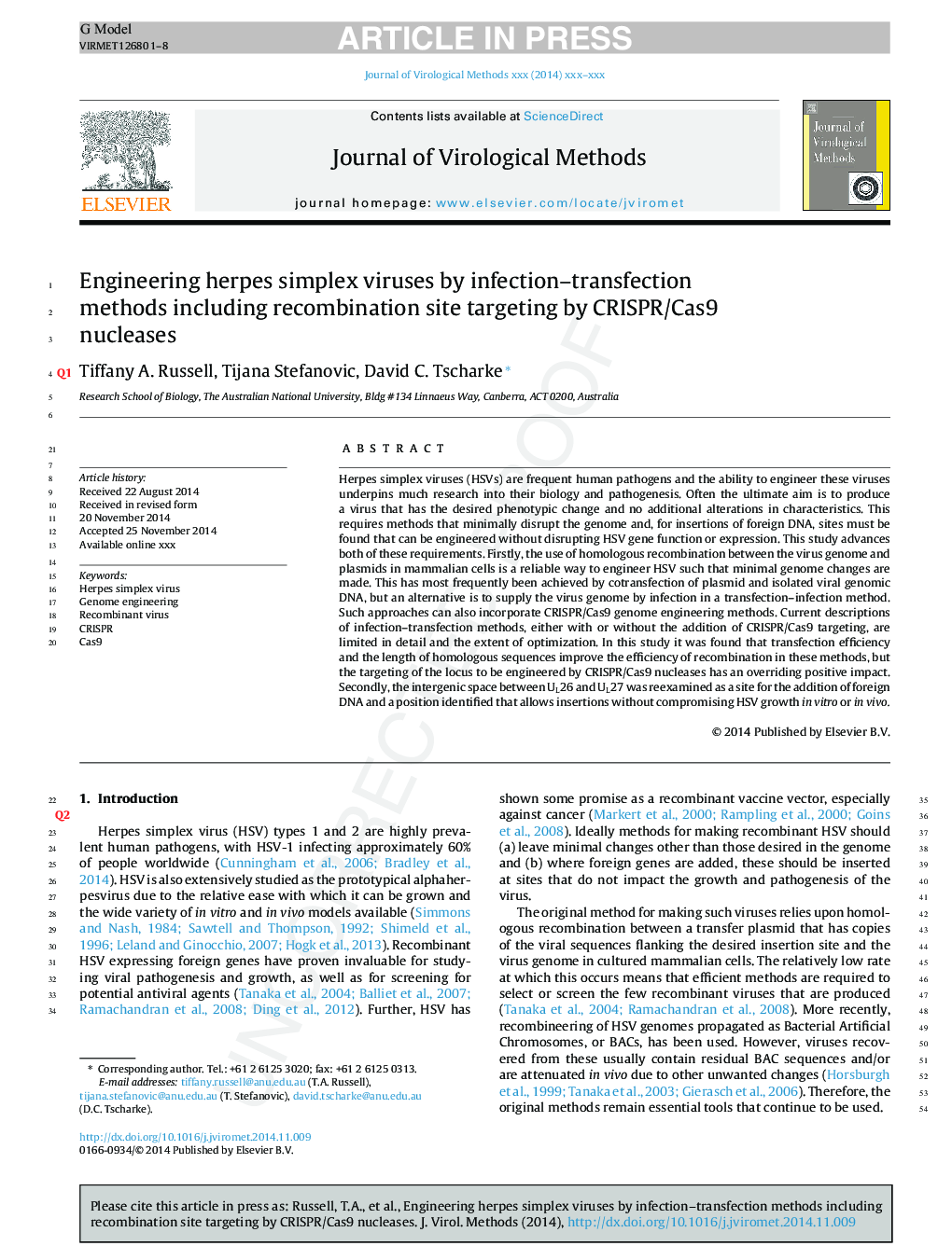 Engineering herpes simplex viruses by infection-transfection methods including recombination site targeting by CRISPR/Cas9 nucleases