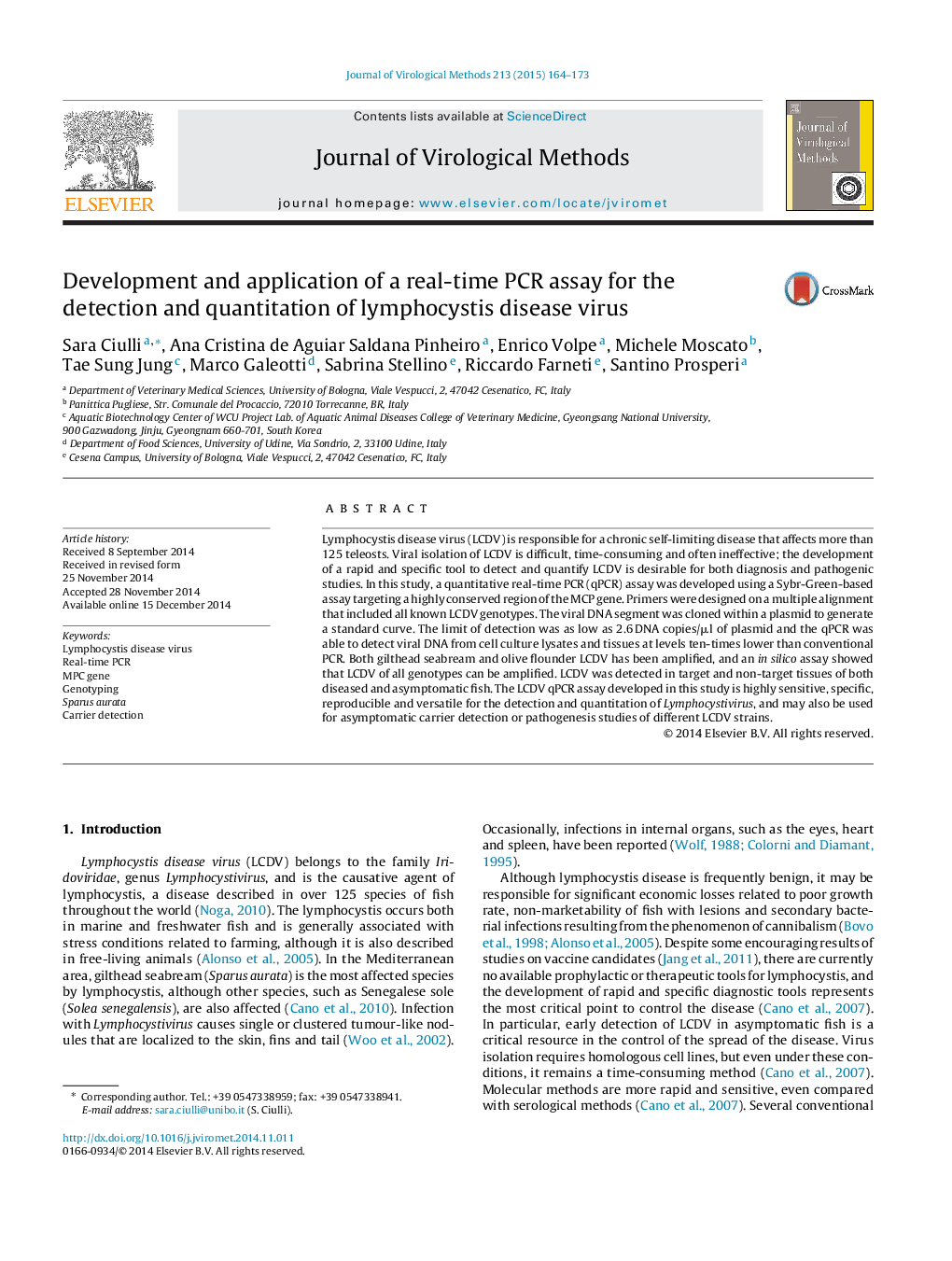 عکس صفحه اول مقاله: Development and application of a real-time PCR assay for the detection and quantitation of lymphocystis disease virus Development and application of a real-time PCR assay for the detection and quantitation of lymphocystis disease virus