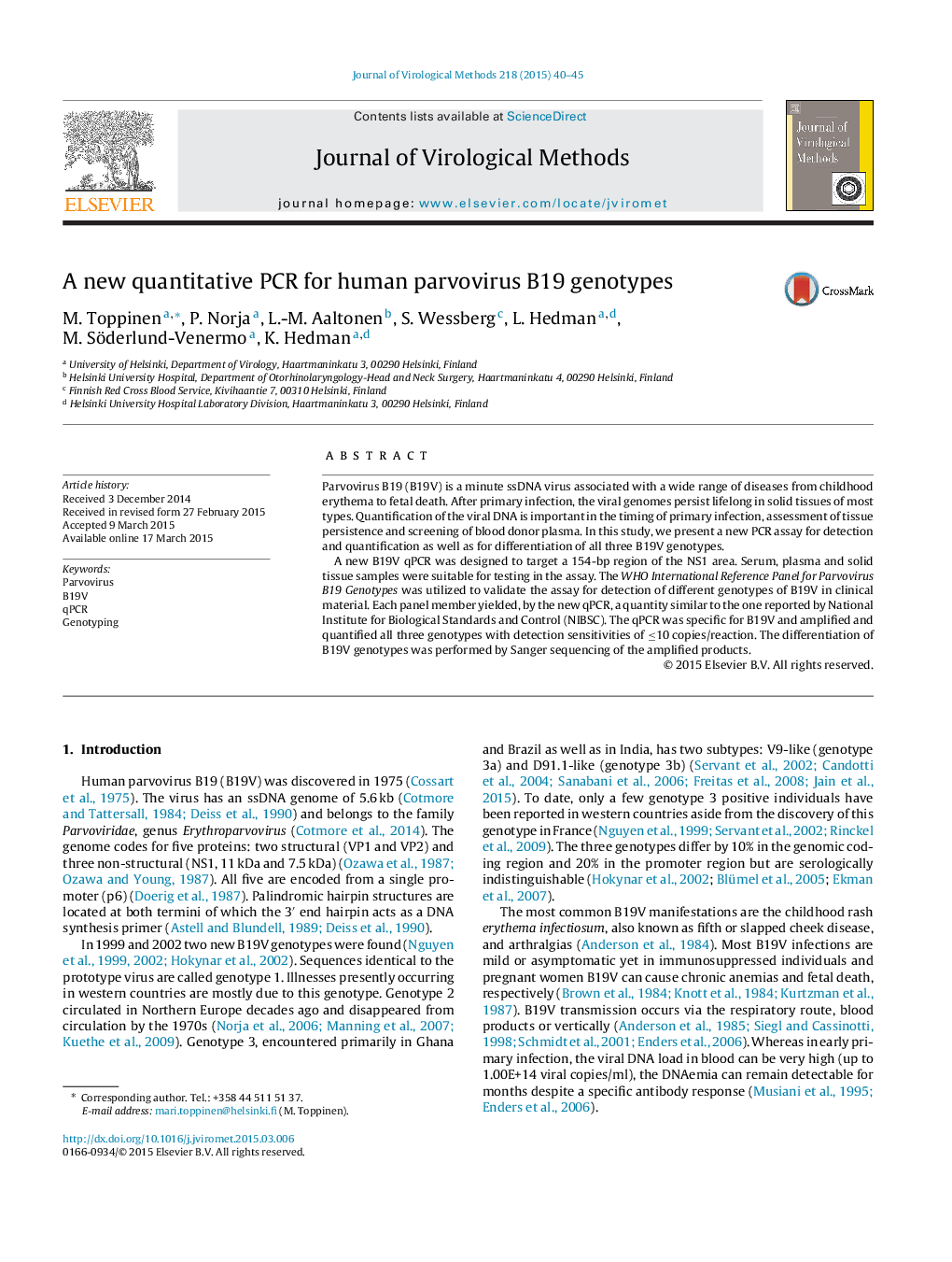 A new quantitative PCR for human parvovirus B19 genotypes