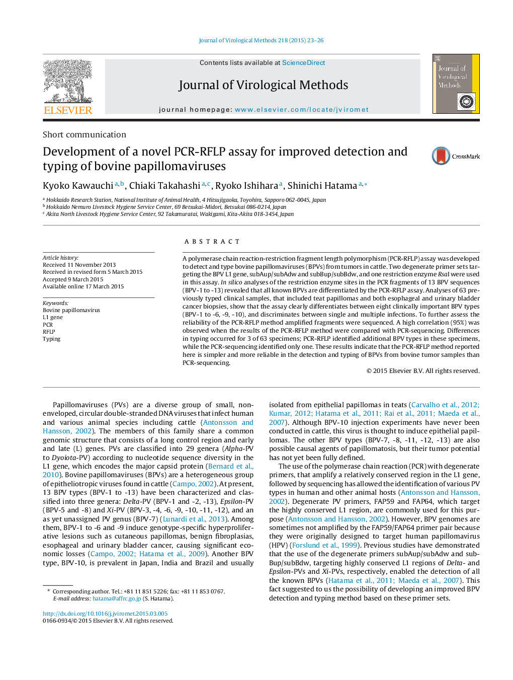 Development of a novel PCR-RFLP assay for improved detection and typing of bovine papillomaviruses